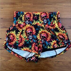 CVG Skull Sunflower Print Double Layer Shorts